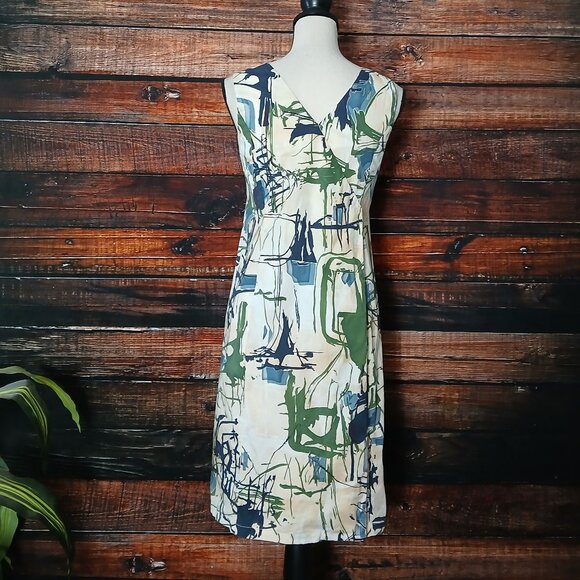 Piazza Sempione Sheath Dress Size 42 US 6 Abstract Cotton Stretch Made in Italy - Picture 4 of 9